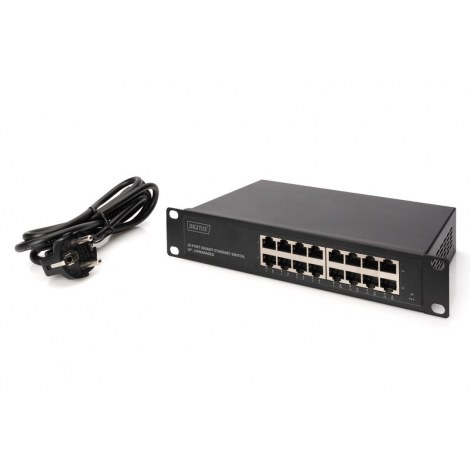 Digitus | 16-port Gigabit Ethernet Switch | DN-80115 | Unmanaged | Rackmountable | 10/100 Mbps (RJ-45) ports quantity | 1 Gbps ( - 4
